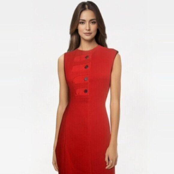 J. McLaughlin Orange Sleeveless Vintage Button Sheath Dress - Picture 14 of 14